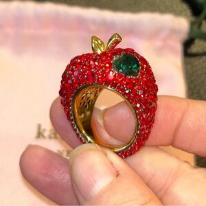 RARE kate spade Dashing Beauty Red & Green Crystal Apple Ring Sz 8